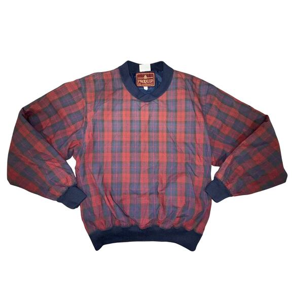 Vintage Proquip Golf Pullover Windbreaker Jacket Mens Small Red Plaid Old Money - Picture 1 of 6